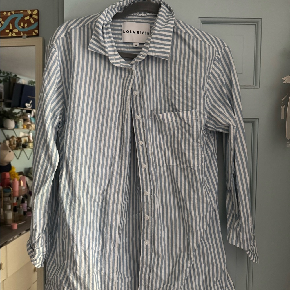 Casual Blue and White Striped Button Down Shirt